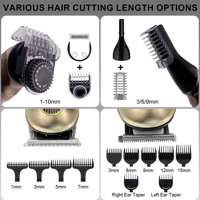 Alt view image 4 of 7 - Hatteker Beard Trimmer Mustache Trimmer for Men 8 in 1 Adjustable Speed Waterproof Hair Clipper T-Blade Trimmer Electic Razor Shavers Cordless Mens Gift Grooming Kit with Face Nose Body (Bronze)