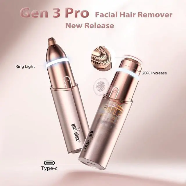 Alt view image 3 of 7 - Facial Hair Removal for Women(Gen 3 Pro), guRelax Facial Hair Remover, Luxury Hair Removal Device for Face, Eyebrow, Peach Fuzz, with 2 Flawless Replacement Heads