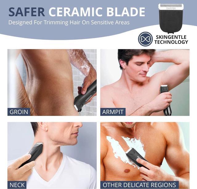 Alt view image 2 of 7 - 2 in 1 Groin Hair Trimmer Body Groomer for Men - Ball Shaver with 2 Different Replaceable Ceramic Blades Specifically Designed to Balance Safety and Sharpness - Keep Groin Body Trim Neat Clean