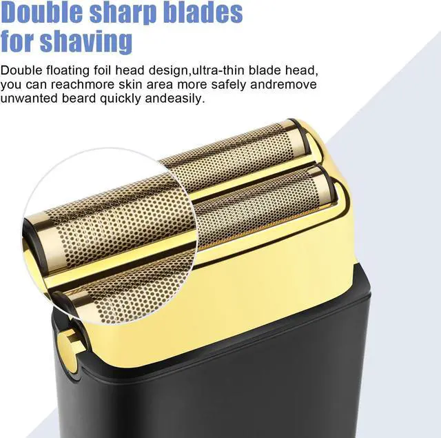 Alt view image 2 of 6 - Foil Shaver for Men Barber, Double Electric Foil Trimmer, Professional Electric Razor, Close Shaver, Cordless Rechargeable with USB, Black Gold