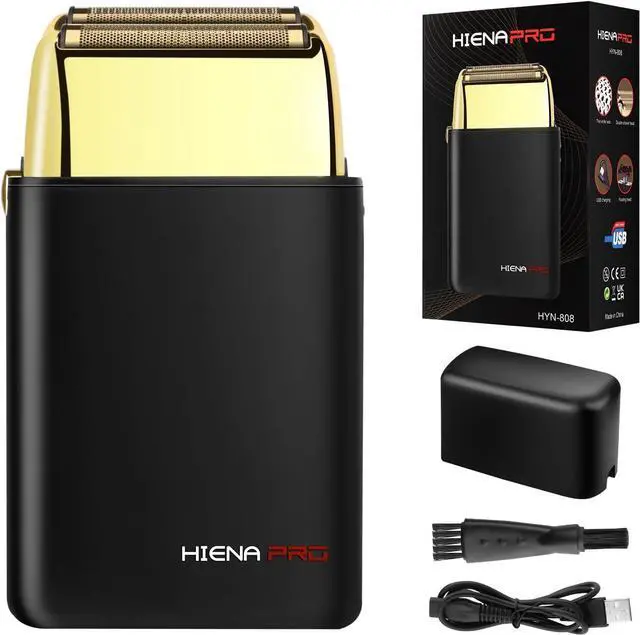 Main image of Foil Shaver for Men Barber, Double Electric Foil Trimmer, Professional Electric Razor, Close Shaver, Cordless Rechargeable with USB, Black Gold