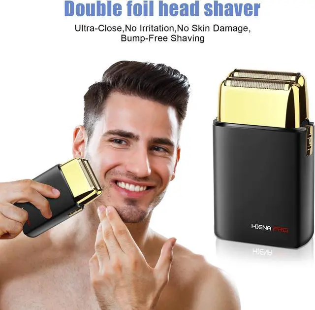 Alt view image 4 of 6 - Foil Shaver for Men Barber, Double Electric Foil Trimmer, Professional Electric Razor, Close Shaver, Cordless Rechargeable with USB, Black Gold