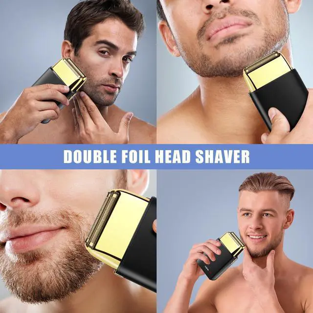 Alt view image 6 of 6 - Foil Shaver for Men Barber, Double Electric Foil Trimmer, Professional Electric Razor, Close Shaver, Cordless Rechargeable with USB, Black Gold