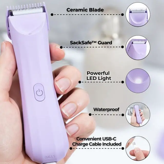 Alt view image 5 of 6 - BALLS V3 The Archibald - Bikini Trimmer for Women & Men for Body Wet/Dry - No Cuts, 100% Waterproof, Cordless - Mauve - Womens Shaver for Pubic Hair w/Replaceable Blades - Pubic Hair Trimmer Women