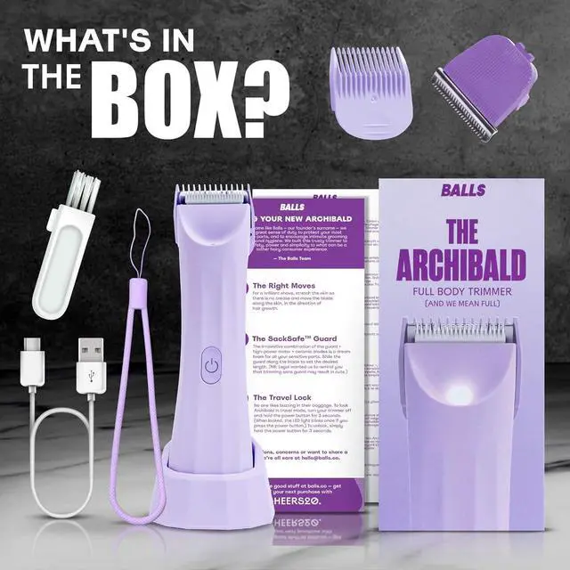 Alt view image 6 of 6 - BALLS V3 The Archibald - Bikini Trimmer for Women & Men for Body Wet/Dry - No Cuts, 100% Waterproof, Cordless - Mauve - Womens Shaver for Pubic Hair w/Replaceable Blades - Pubic Hair Trimmer Women
