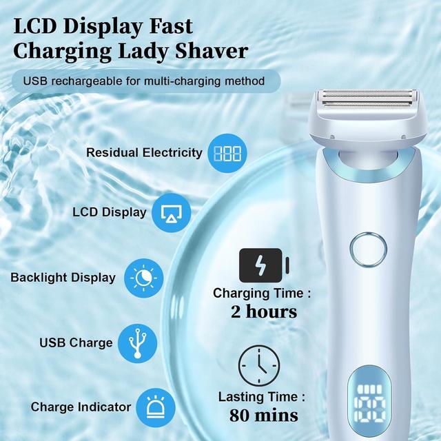 Alt view image 5 of 7 - Electric Shaver Razors for Women 2-IN-1 Electric Razor for Womens Legs Underarm Face Pubic Hairs,Wet Dry Use Rechargeable Bikini Trimmer Hair Removal with Detachable Head,Painless IPX7 Waterproof Blue
