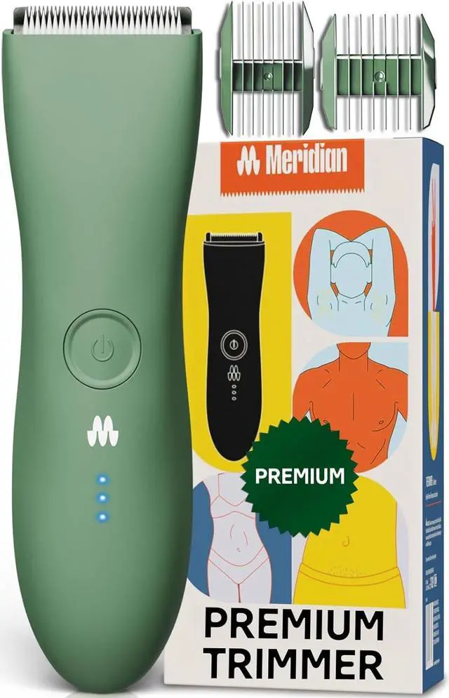 Main image of MERIDIAN The Trimmer Premium - Body Hair Trimmer & Electric Shaver for Men and Women for Pubic Hair, Chest, Legs & Bikini Line, Waterproof & Rechargeable, Sage