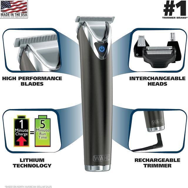 Alt view image 2 of 7 - Wahl Stainless Steel Lithium Ion 2.0+ Slate Beard Trimmer for Men - Electric Shaver, Nose Ear Trimmer, Rechargeable All in One Men's Grooming Kit - Model 9864