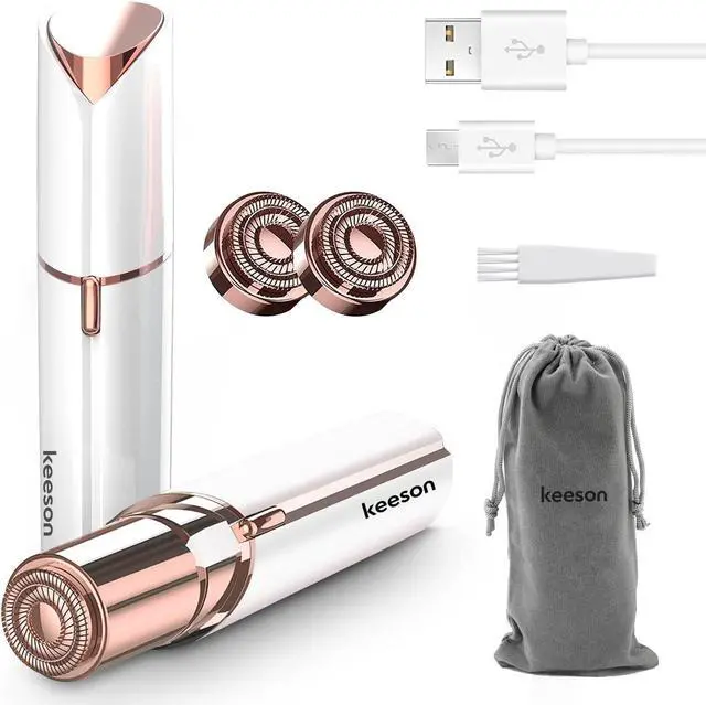 Main image of Facial Hair Removal for Women, Painless Womens Facial Hair Remover with 2 Replacement Heads, Lipstick-Sized, USB Rechargeable, for Upper Lip/Cheeks/Chin/Peach Fuzz/Mustache (White)