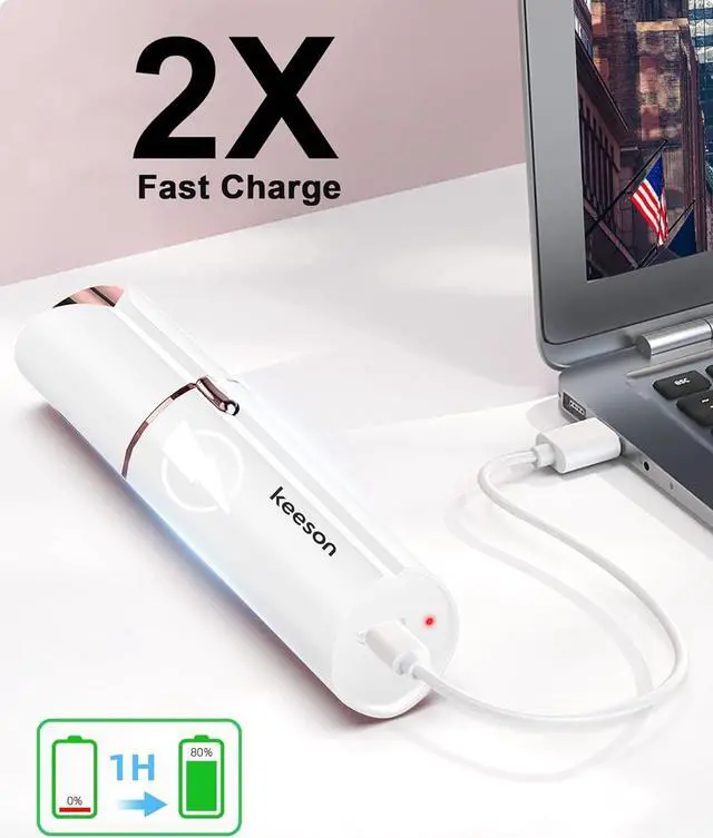 Alt view image 3 of 7 - Facial Hair Removal for Women, Painless Womens Facial Hair Remover with 2 Replacement Heads, Lipstick-Sized, USB Rechargeable, for Upper Lip/Cheeks/Chin/Peach Fuzz/Mustache (White)