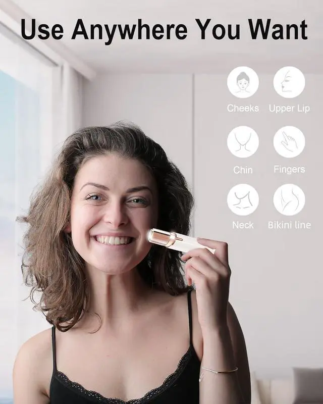 Alt view image 2 of 7 - Facial Hair Removal for Women, Painless Womens Facial Hair Remover with 2 Replacement Heads, Lipstick-Sized, USB Rechargeable, for Upper Lip/Cheeks/Chin/Peach Fuzz/Mustache (White)