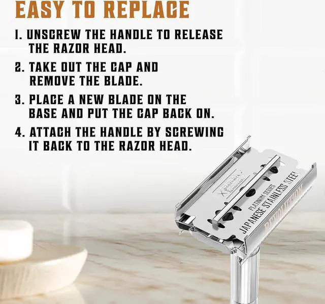 Alt view image 3 of 5 - 100 Count Double Edge Razor Blades - Men's Safety Razor Blades for Shaving - Platinum Japanese Stainless Steel Double Razor Shaving Blades for Men for a Smooth, Precise and Clean Shave