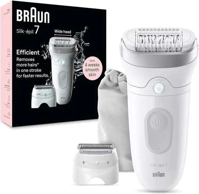 Main image of Braun Epilator Silk-épil 7, Hair Removal Device, Women Shaver & Trimmer, Wet and Dry, Wide Head, Includes Shaver Head and Trimmer Comb, SE7-041, Silver