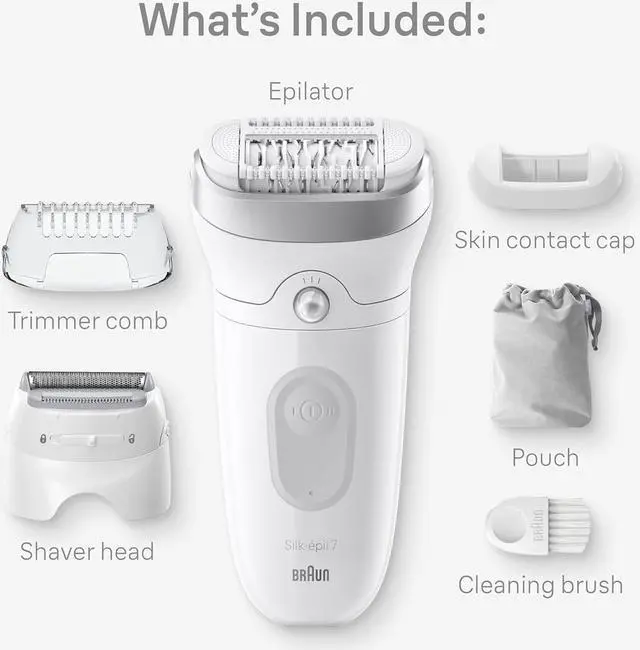 Alt view image 2 of 5 - Braun Epilator Silk-épil 7, Hair Removal Device, Women Shaver & Trimmer, Wet and Dry, Wide Head, Includes Shaver Head and Trimmer Comb, SE7-041, Silver