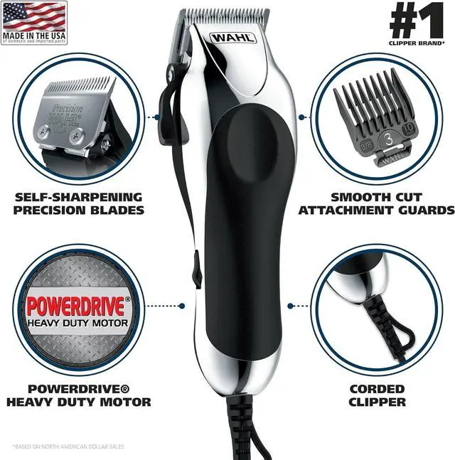 Alt view image 2 of 7 - Wahl USA Chrome Pro Corded Clipper Complete Haircutting Kit for Men  Powerful Total Hair Clipping, Beard Trimming, & Grooming - Model 3024635