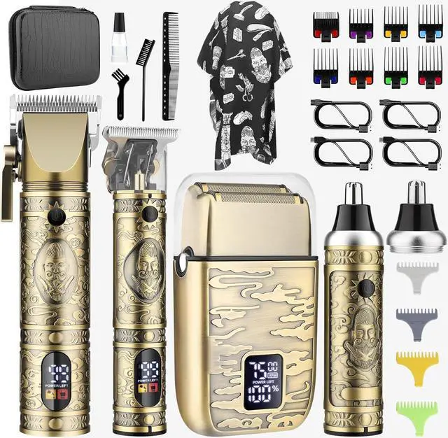 Main image of Professional Hair Clippers for Men,Cordless Barber Clippers and Trimmers Set,Beard Trimmer for MenElectric Razor Foil Shavers for Ear, Face, Nose, Barber Kit with LCD Display (Bronze)