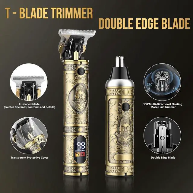 Alt view image 4 of 6 - Professional Hair Clippers for Men,Cordless Barber Clippers and Trimmers Set,Beard Trimmer for MenElectric Razor Foil Shavers for Ear, Face, Nose, Barber Kit with LCD Display (Bronze)