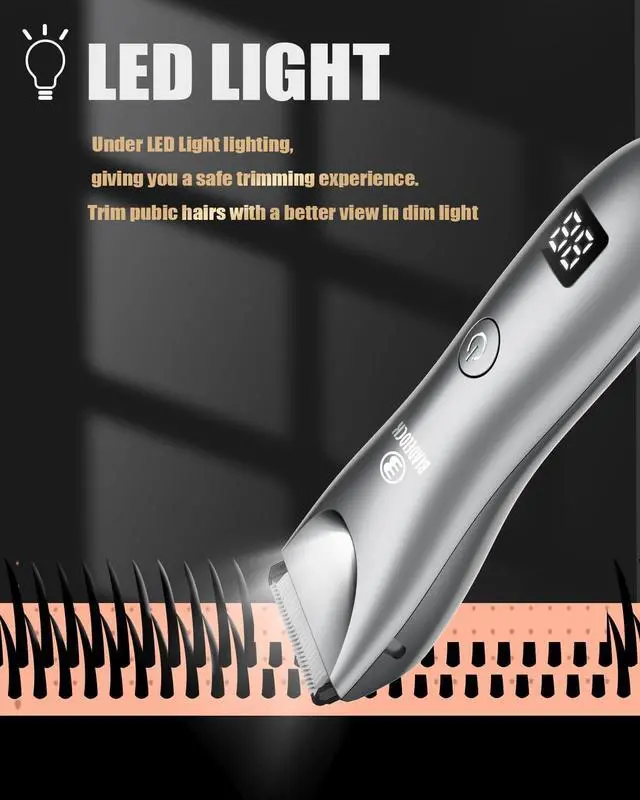 Alt view image 3 of 6 - ENSSU Body Hair Trimmer for Men with Light, No Nicks Ball Trimmer Men Waterproof, Pubic Groin Hair Trimmers for Man Rechargeable Body Groomer with Standing Recharge Dock,LED Display