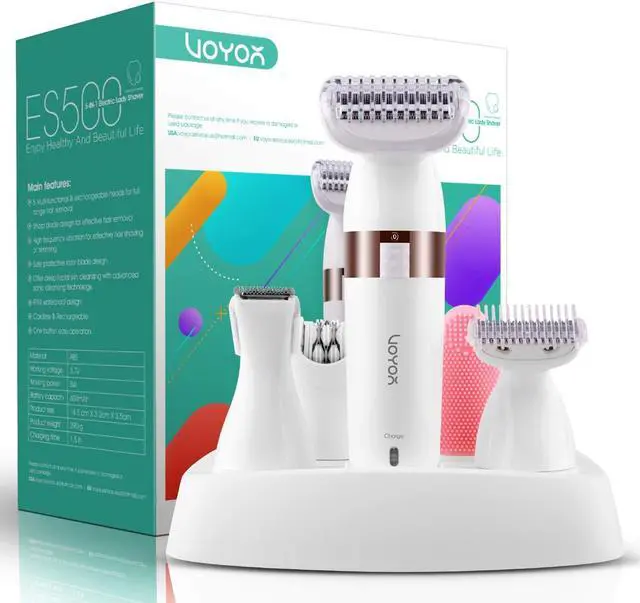 Main image of VOYOR Electric Shaver for Women Bikini Trimmer Hair Remover for Face Body, 5 in 1 Groomer Kit Lady Shaver Bikini Razor Women for Hair Trimmer, Cordless Rechargeable Waterproof ES500