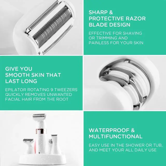 Alt view image 5 of 7 - VOYOR Electric Shaver for Women Bikini Trimmer Hair Remover for Face Body, 5 in 1 Groomer Kit Lady Shaver Bikini Razor Women for Hair Trimmer, Cordless Rechargeable Waterproof ES500
