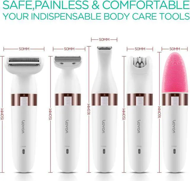 Alt view image 6 of 7 - VOYOR Electric Shaver for Women Bikini Trimmer Hair Remover for Face Body, 5 in 1 Groomer Kit Lady Shaver Bikini Razor Women for Hair Trimmer, Cordless Rechargeable Waterproof ES500