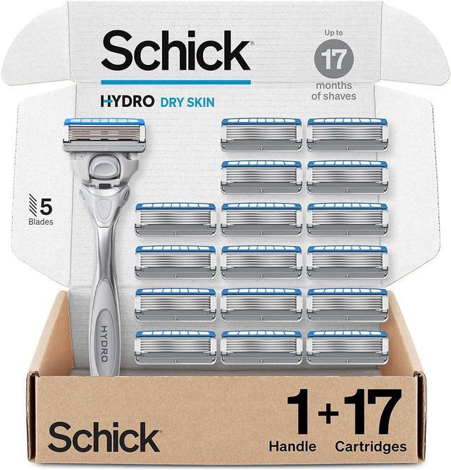 Main image of Schick Hydro Dry Skin Razor, 1 Razor Handle and 17 Cartridges | Razors for Men, 5 Blade Razor Men, Mens Razors for Shaving, Razor Blades for Men, 1 Handle with 17 Razor Blades Refills