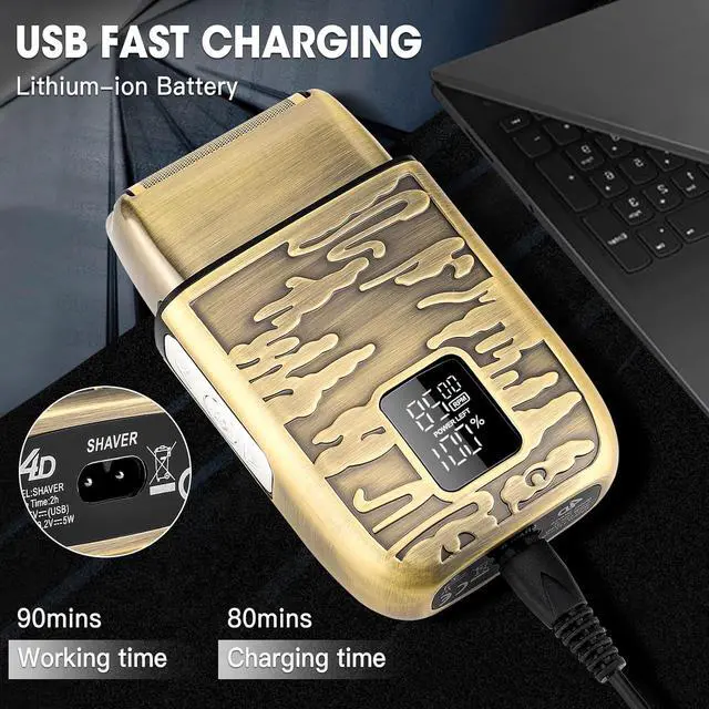 Alt view image 4 of 7 - Electric Shavers for Men,3-Speeds Electric Razor,Head Shavers for Bald Men,Double Foil Beard Trimmer,Barber Supplies Waterproof Shaver, Gifts (Bronze-1)