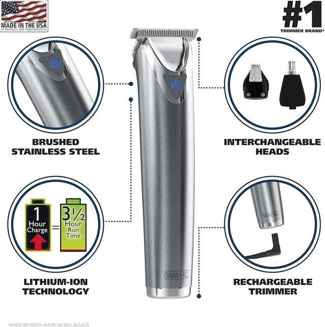 Alt view image 3 of 7 - Wahl USA Stainless Steel Lithium-Ion Cordless Beard Trimmer for Men - Rechargeable All in One Men's Beard Trimmer with Rotary Ear & Nose Trimmer, & Detail Trimmer - Model 9818A