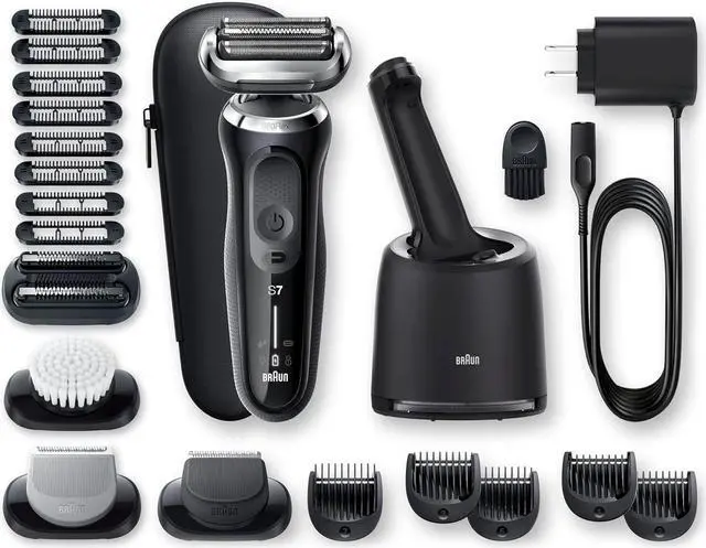 Main image of Braun Series 7 7091cc Flex Electric Razor for Men with SmartCare Center, Beard Trimmer, Stubble Beard Trimmer, Body Groomer and Exfoliating Brush Wet & Dry, Rechargeable, Cordless Foil Shaver, Black