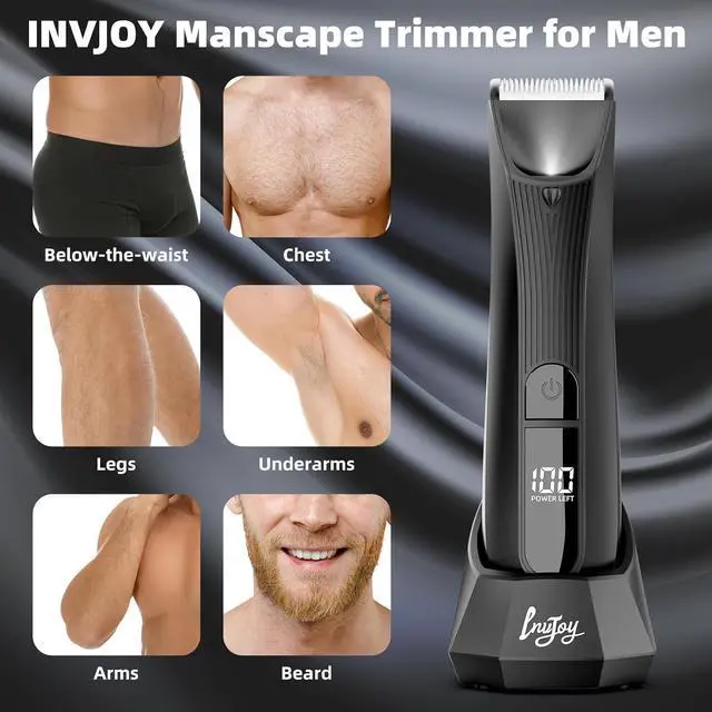 Alt view image 2 of 7 - INVJOY Manscape Body & Pubic Hair Trimmer for Men w/Light - No Nick, No Cut, Balls Trimmer - No Razor Burn Groin, Body Groomer Shaver, IPX7 Waterproof Electric Razor w/Recharge Dock, Gift for Men Dad