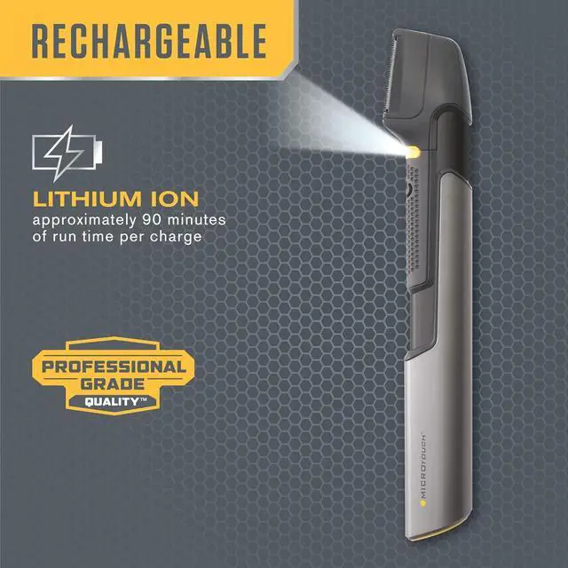 Alt view image 5 of 6 - Micro Touch Titanium Trim PRO, Rechargeable Lighted Hair Cutting Tool and Body Groomer, Black