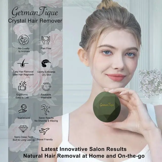 Alt view image 2 of 6 - Crystal Hair Eraser,Upgraded Crystal Hair Remover Diamond,Painless and Effective Nano Glass Hair Removal Stone and Skin Exfoliation,Natural Epilator for Women and Men(Olive Green)