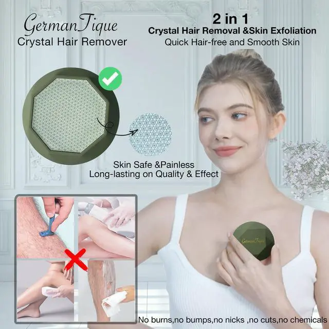 Alt view image 3 of 6 - Crystal Hair Eraser,Upgraded Crystal Hair Remover Diamond,Painless and Effective Nano Glass Hair Removal Stone and Skin Exfoliation,Natural Epilator for Women and Men(Olive Green)
