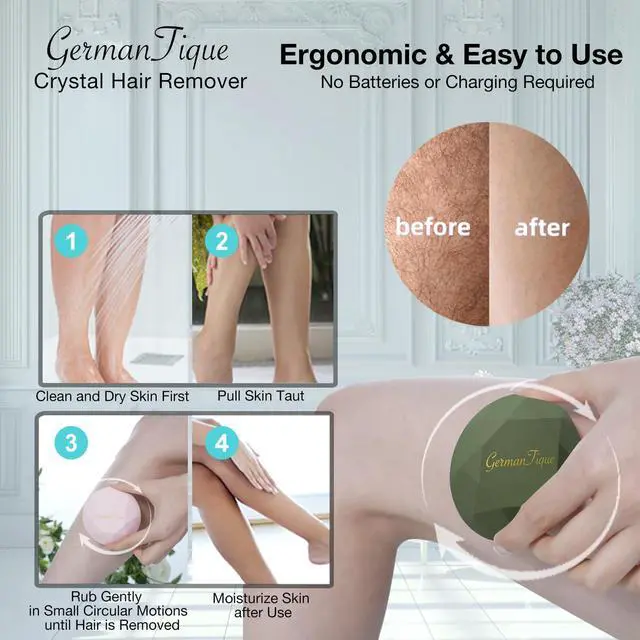 Alt view image 4 of 6 - Crystal Hair Eraser,Upgraded Crystal Hair Remover Diamond,Painless and Effective Nano Glass Hair Removal Stone and Skin Exfoliation,Natural Epilator for Women and Men(Olive Green)