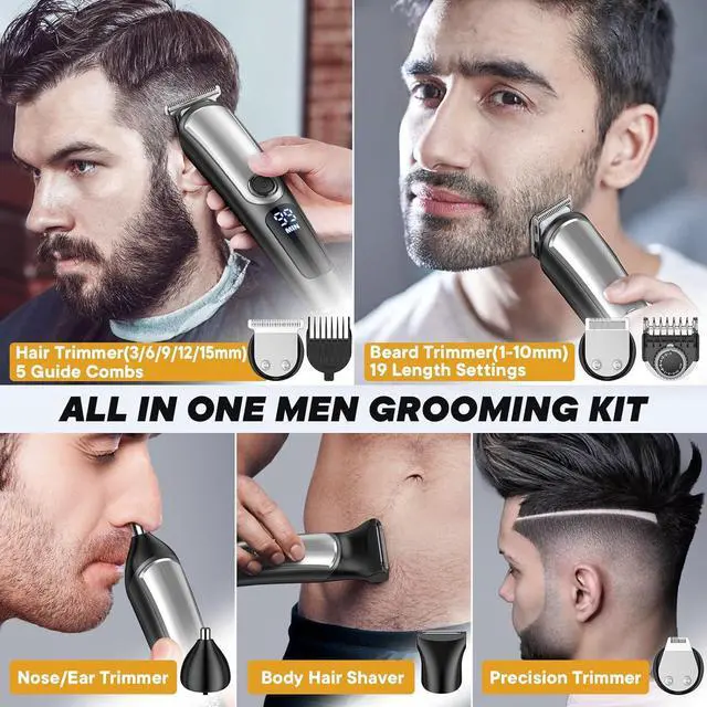 Alt view image 2 of 7 - Beard Trimmer for Men, Electric Razor Shavers for Men Face, Cordless Rechargeable Waterproof Mens Grooming Kit, Mustache Nose Body Hair Trimmer Clipper, LED Display, Gifts for Men Fathers Boys