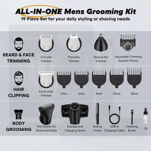 Alt view image 5 of 7 - Beard Trimmer for Men, Electric Razor Shavers for Men Face, Cordless Rechargeable Waterproof Mens Grooming Kit, Mustache Nose Body Hair Trimmer Clipper, LED Display, Gifts for Men Fathers Boys