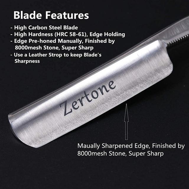 Alt view image 5 of 7 - Zertone Straight Razors for Men Kit with Strop - Straight Edge Razor Natural Wood Scale  Sharp, High Hardness Carbon Steel Cutthroat Straight Razor Shaving Kit, Vintage Wood Handle, Barber Razor