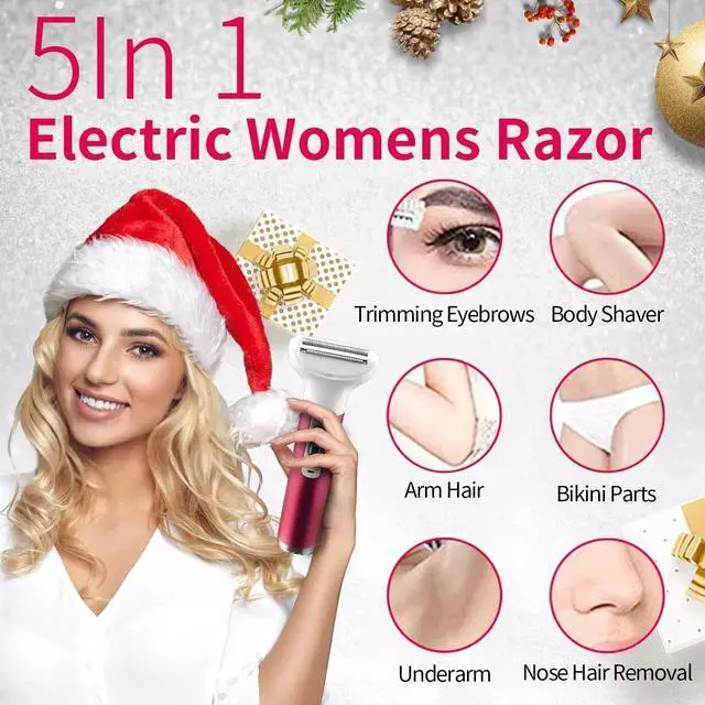 Alt view image 2 of 7 - Electric Razor for Women,5 in 1 Womens Shaver Electric Bikini Trimmer Pubic Hair Removal Wet & Dry Painless Shaver for Legs Underarms Eyebrow Face Nose and Bikini Line Razor (Red)