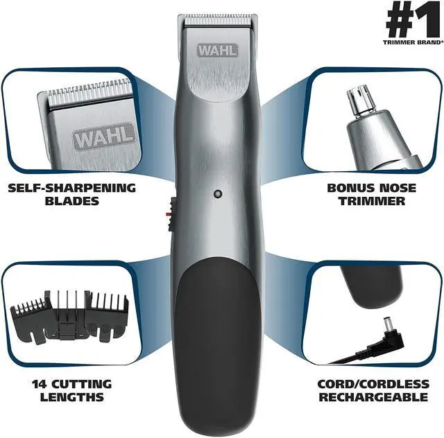 Alt view image 2 of 7 - Wahl Groomsman Cord/Cordless Hair Trimmer kit for Men for Mustaches, Hair, Nose Hair, and Light Detailing and Grooming with Bonus Wet/Dry Electric Battery Nose Trimmer  Model 5623V
