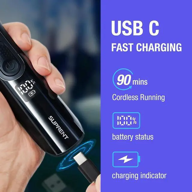 Alt view image 5 of 6 - SUPRENT Adjustable Beard Trimmer for Men, Cordless Electric Beard Trimmer with Precision Dial, USB Rechargeable 19 Length Settings Mustache Trimmer for Mens Gifts