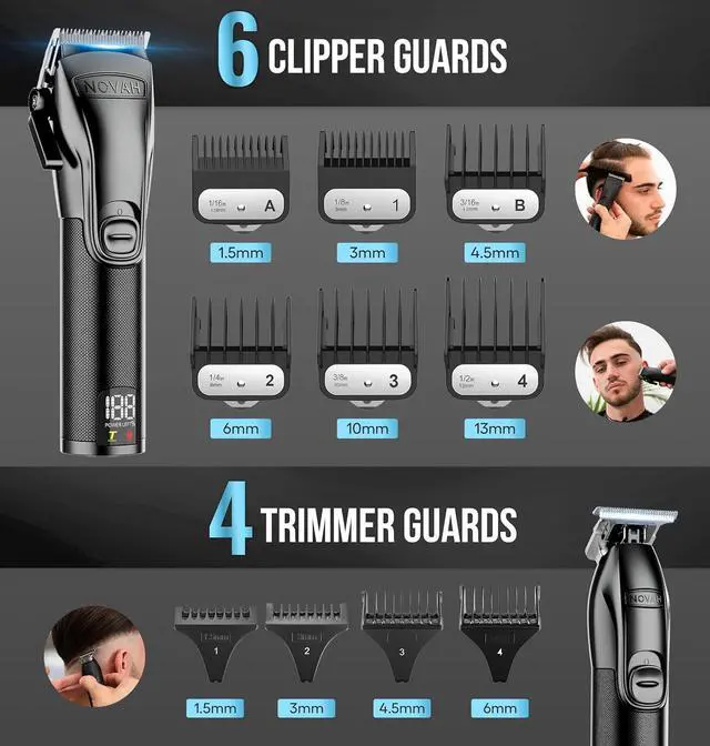 Alt view image 5 of 7 - Novah Professional Barber Clippers and Trimmer Set - Foil Shaver Professional Hair Clippers for Men, Mens Cordless Hair Clipper for Barbers Haircut Kit, Fade