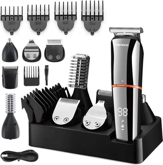 Main image of PRITECH Beard Trimmer for Men, 6 in 1 Beard Trimmer Kit, Electric Beard Trimmer with Hair, Precision, Body, Nose, Foil Razor, Grooming Kit Waterproof IPX6 (Silver)