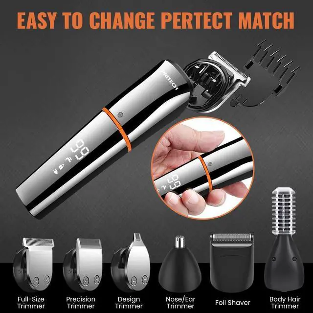 Alt view image 5 of 6 - PRITECH Beard Trimmer for Men, 6 in 1 Beard Trimmer Kit, Electric Beard Trimmer with Hair, Precision, Body, Nose, Foil Razor, Grooming Kit Waterproof IPX6 (Silver)