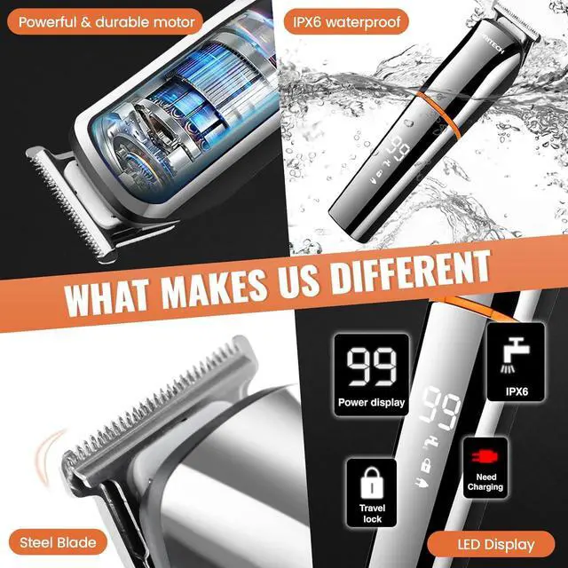 Alt view image 4 of 6 - PRITECH Beard Trimmer for Men, 6 in 1 Beard Trimmer Kit, Electric Beard Trimmer with Hair, Precision, Body, Nose, Foil Razor, Grooming Kit Waterproof IPX6 (Silver)