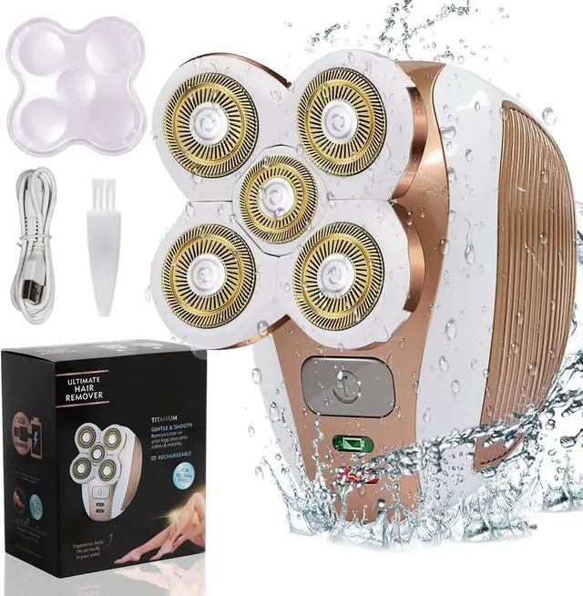 Main image of Electric-Razor-for-Women-Shaver Rechargeable Rotary Waterproof Painless Trimmer Cordless Hair Remover with Detachable Head Wet Dry Use for Womens Legs Face Lips Pubic Hairs Bikini Body