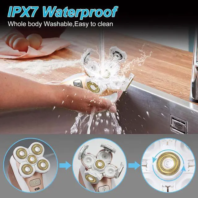 Alt view image 4 of 7 - Electric-Razor-for-Women-Shaver Rechargeable Rotary Waterproof Painless Trimmer Cordless Hair Remover with Detachable Head Wet Dry Use for Womens Legs Face Lips Pubic Hairs Bikini Body