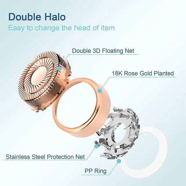 Alt view image 3 of 7 - Women's Facial Hair Remover Replacment Heads Generation 2 Double Halo Perfect for Finishing Touch Flawless Gen 2 Facial Hair Removal,18K Gold-Plated 4-pc Pack