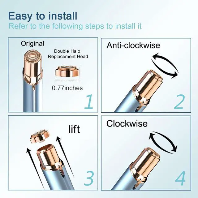 Alt view image 5 of 7 - Women's Facial Hair Remover Replacment Heads Generation 2 Double Halo Perfect for Finishing Touch Flawless Gen 2 Facial Hair Removal,18K Gold-Plated 4-pc Pack