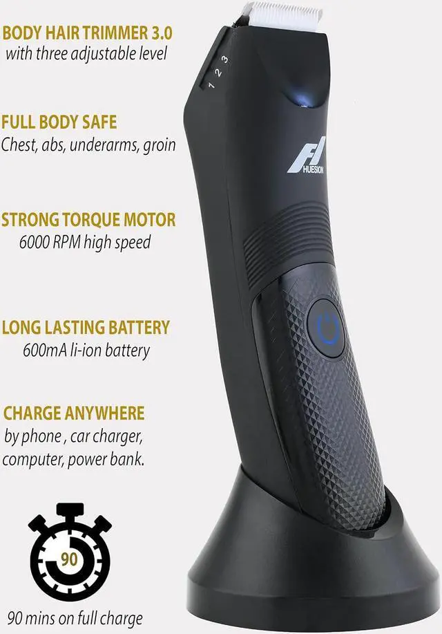 Alt view image 3 of 7 - Fhuesion® Manscape Trimmer -IPX7 Waterproof Electric Razor w/Light & Ceramic Blade | Pubic Hair Trimmer for Men | Groin Hair Lawnmower | Grooming for Balls | USB-C Charging Shaver | No Nicks No Cuts.
