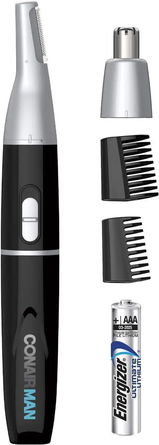 Alt view image 2 of 5 - ConairMAN All-in-One Personal Trimmer for Men, for Nose, Ear, Eyebrows and Sideburns Hair Trimmer, 4 piece Men's Grooming Kit, Lithium Battery-Powered